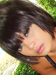 Big tit Thai girlfriend stripping and posing outdoors