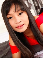 Tiny tit Thai babe Bew ravaged by white cock as big as her forearm